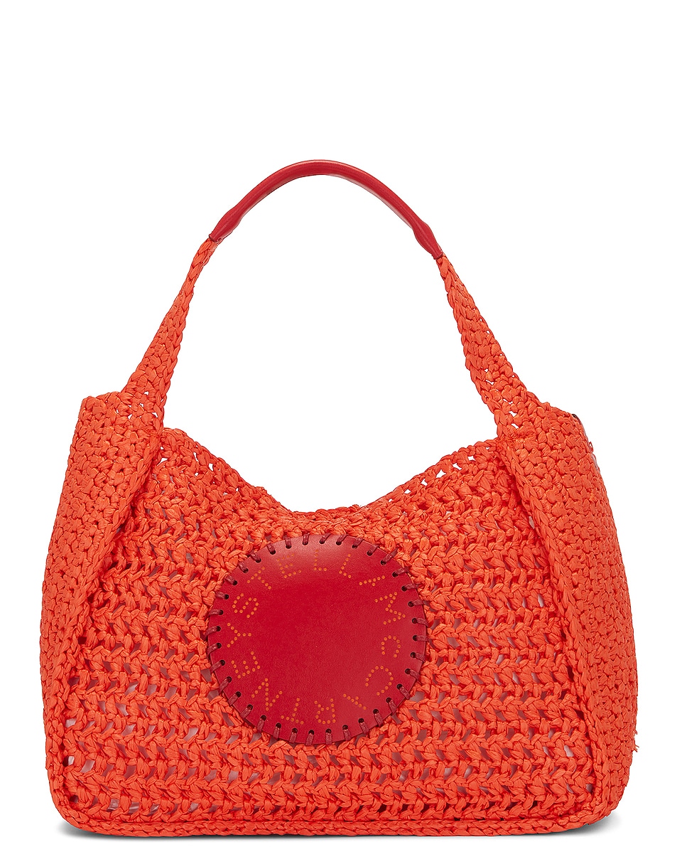 Image 1 of Stella McCartney Logo Raffia Crossbody Bag in Bright Orange