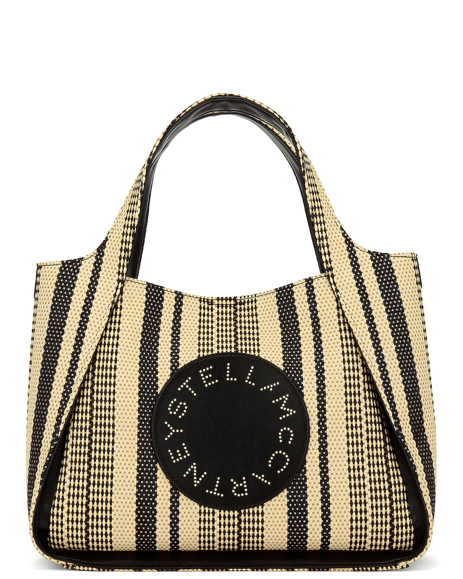 Image 1 of Stella McCartney Raffia Striped Crossbody Bag in Black