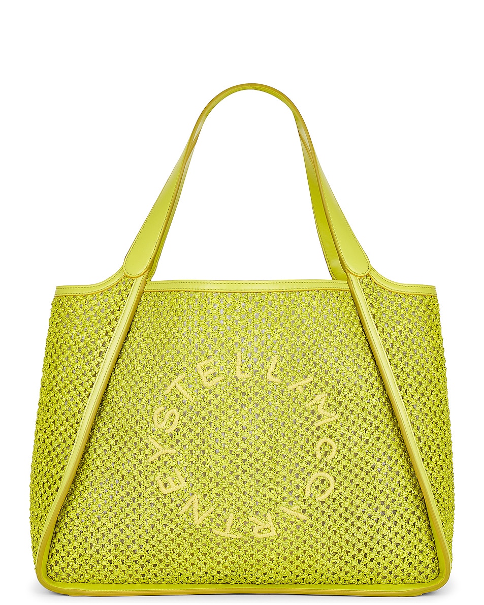 Image 1 of Stella McCartney Rafia Mesh Logo Tote Bag in Lime