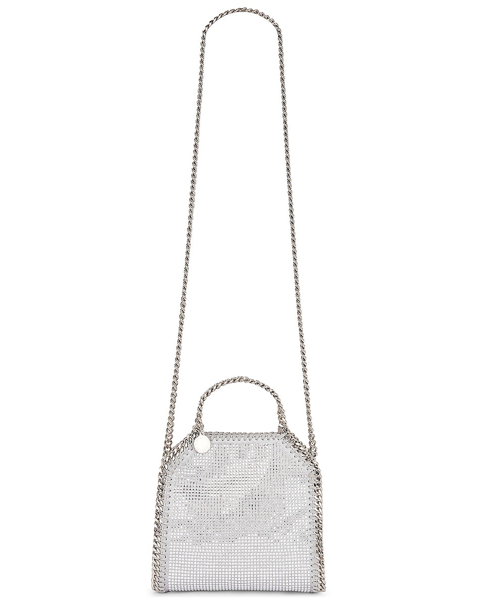 Image 1 of Stella McCartney All Over Crystal Falabella Tiny Tote Bag in Silver