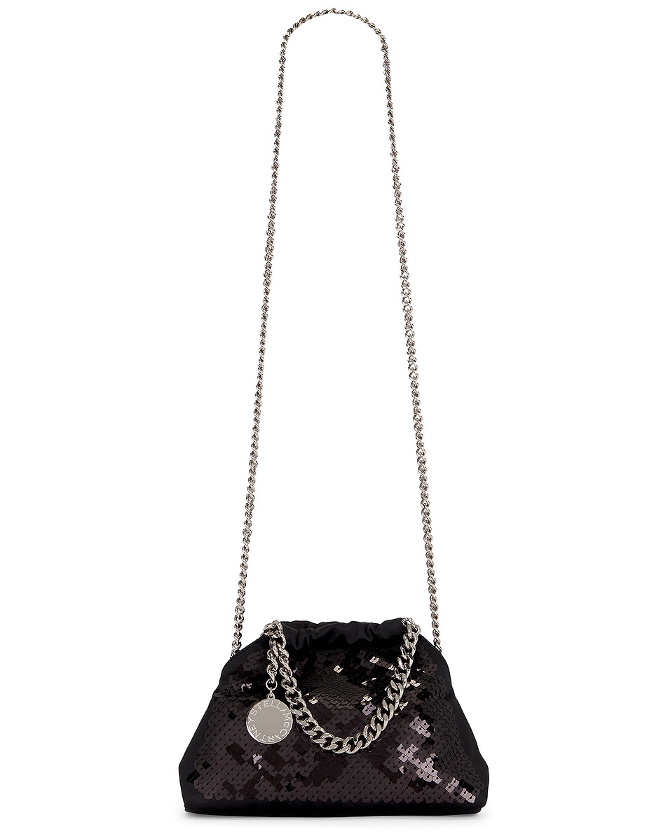 Image 1 of Stella McCartney Falabella Pixel Snake Sequins Embroidery Mini Drawstring Bag in Black