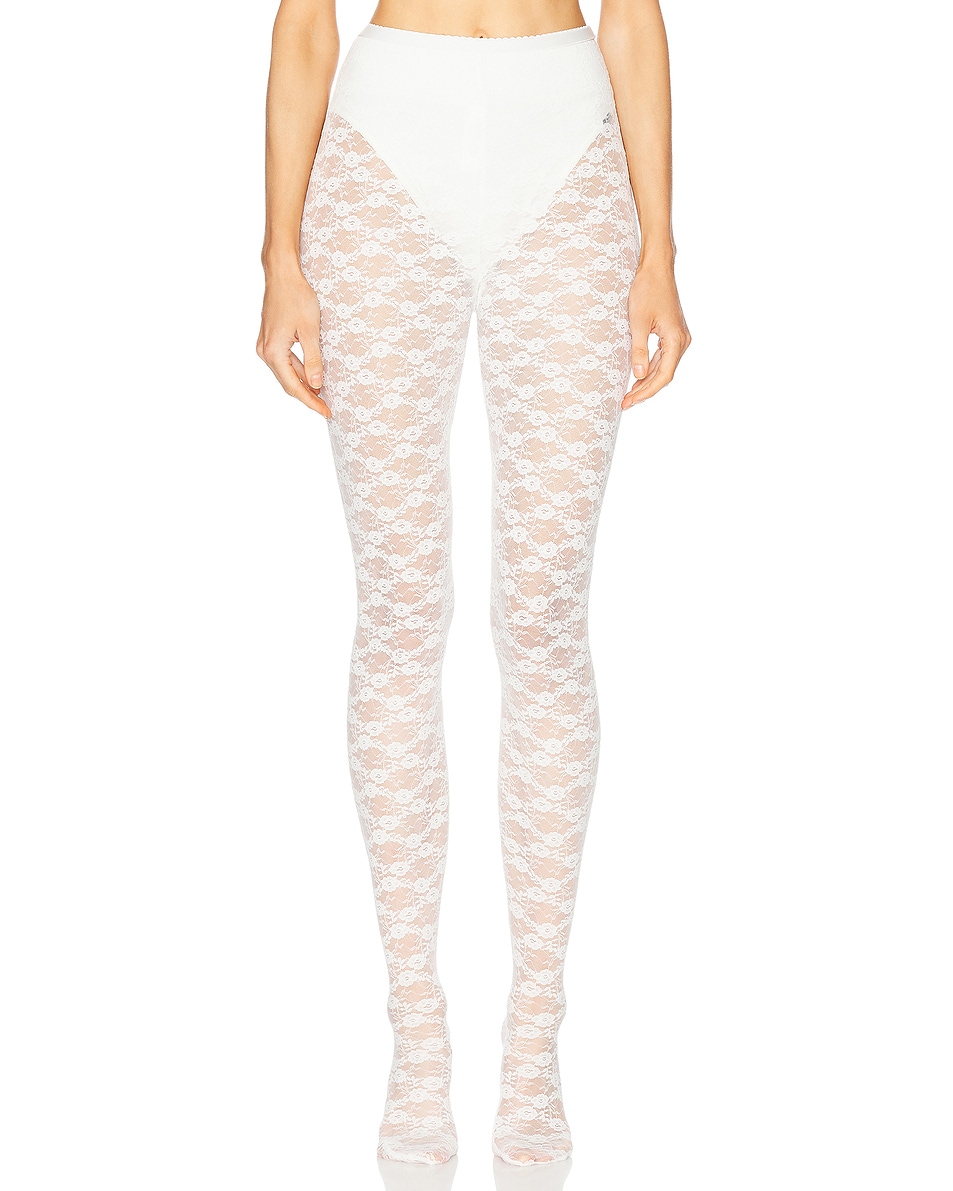 Image 1 of self-portrait x Christopher Kane Lace Tights in White