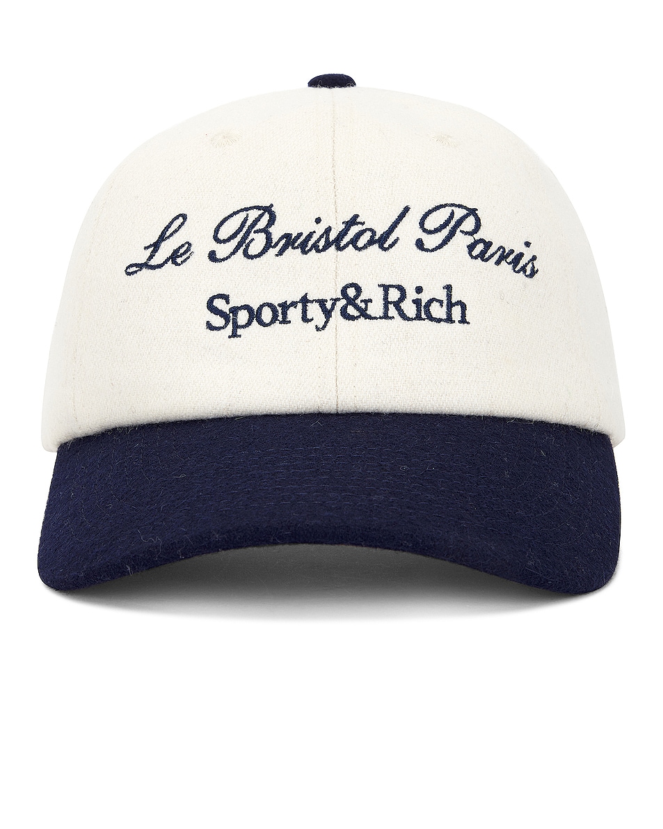 Image 1 of Sporty & Rich X Le Bristol Paris Faubourg Wool Hat in White Navy