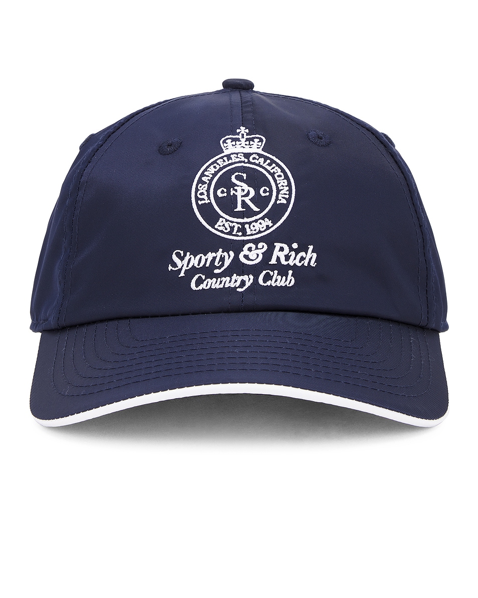 Image 1 of Sporty & Rich Crown Logo Nylon Hat in Navy & White