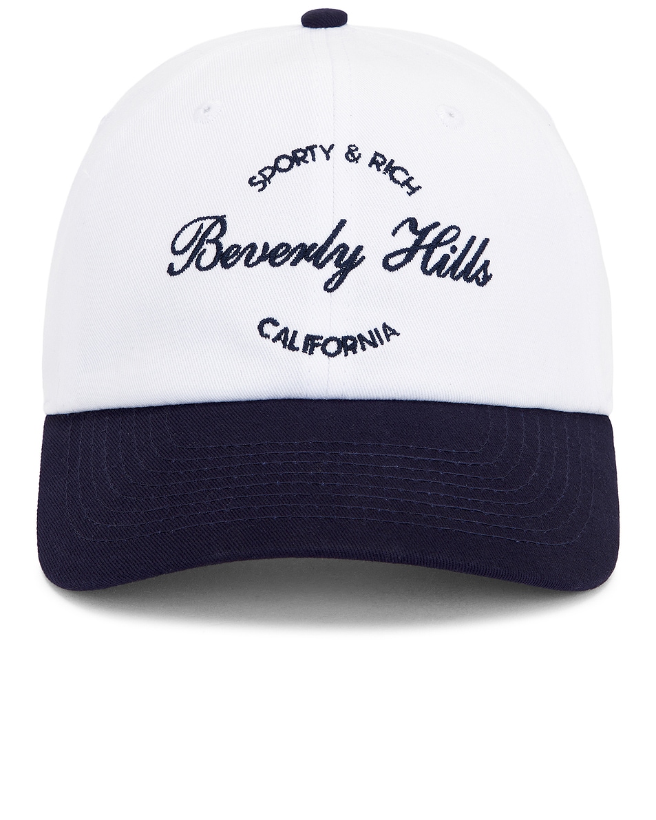 Image 1 of Sporty & Rich Beverly Script Hat in White & Dark Navy
