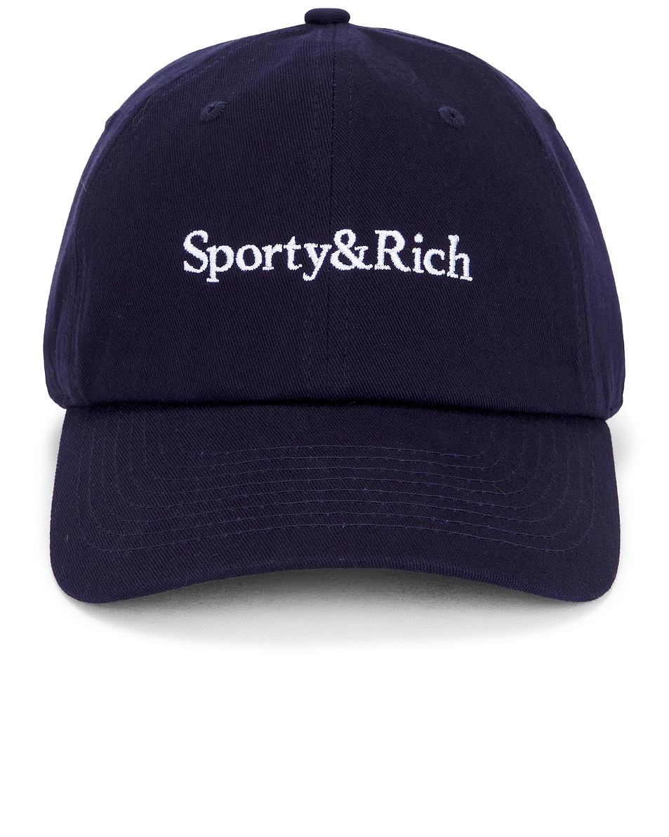 Image 1 of Sporty & Rich Serif Logo Hat in Dark Navy