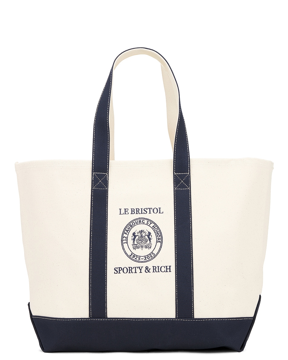 Image 1 of Sporty & Rich X Le Bristol Paris Crest Seal Tote Bag in Natural