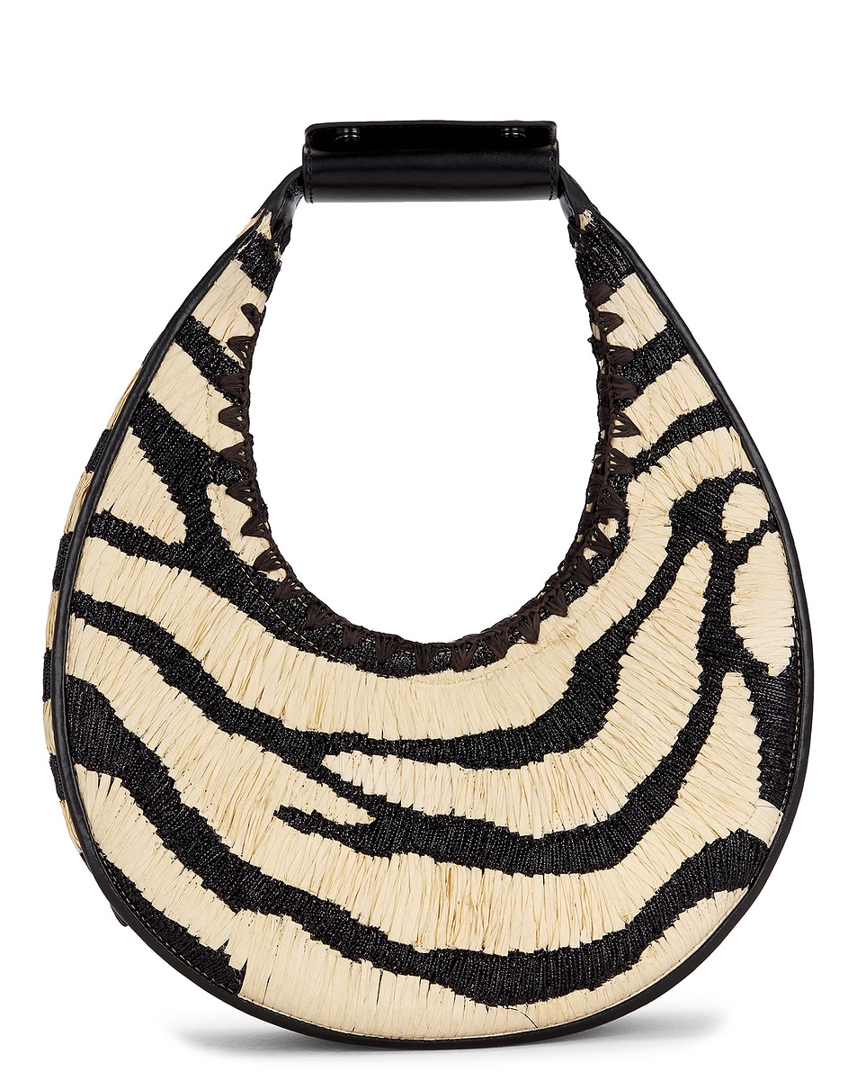 Image 1 of Staud Moon Tote Bag in Zebra Raffia