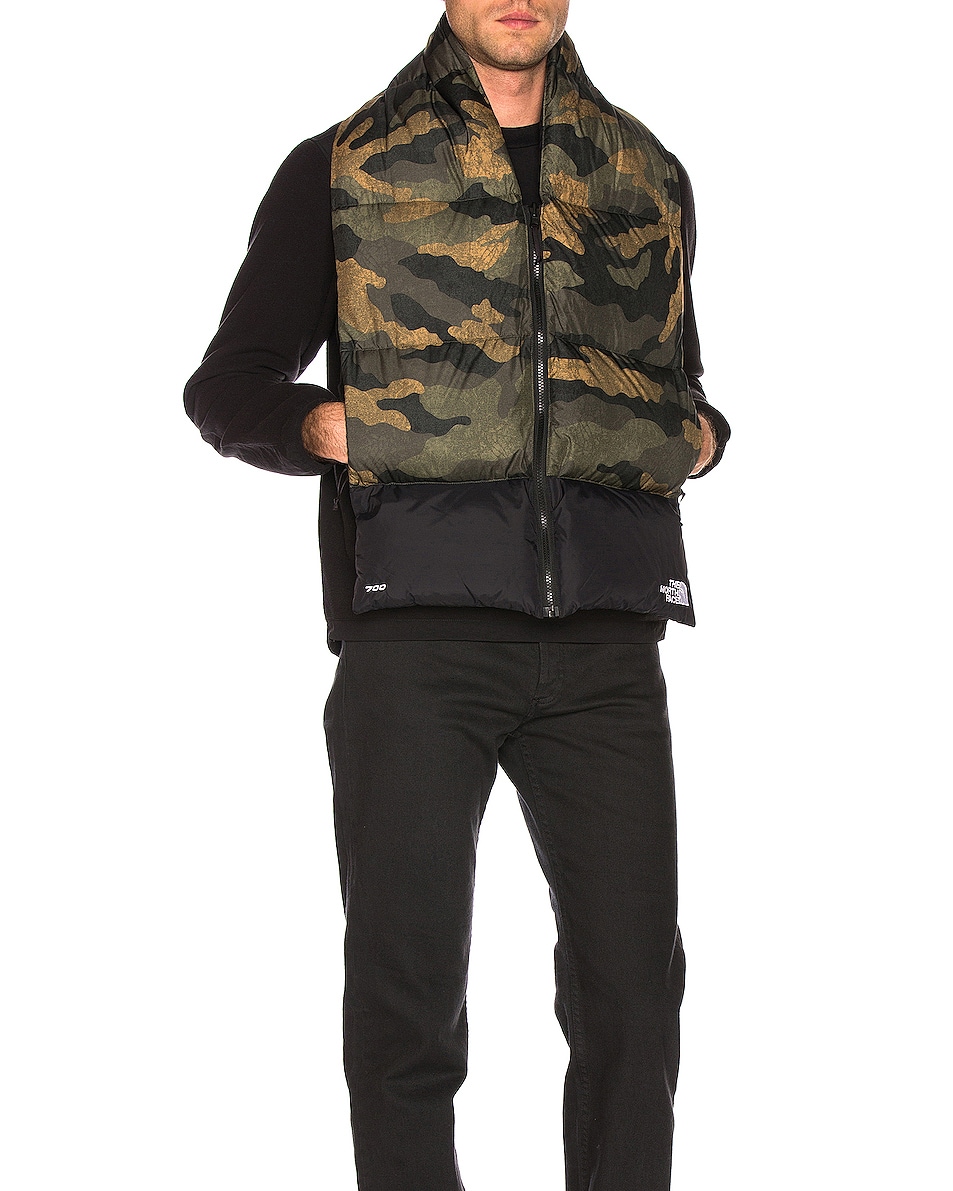 Image 1 of The North Face Nuptse Scarf in Burnt Olive Green Waxed Camo Print