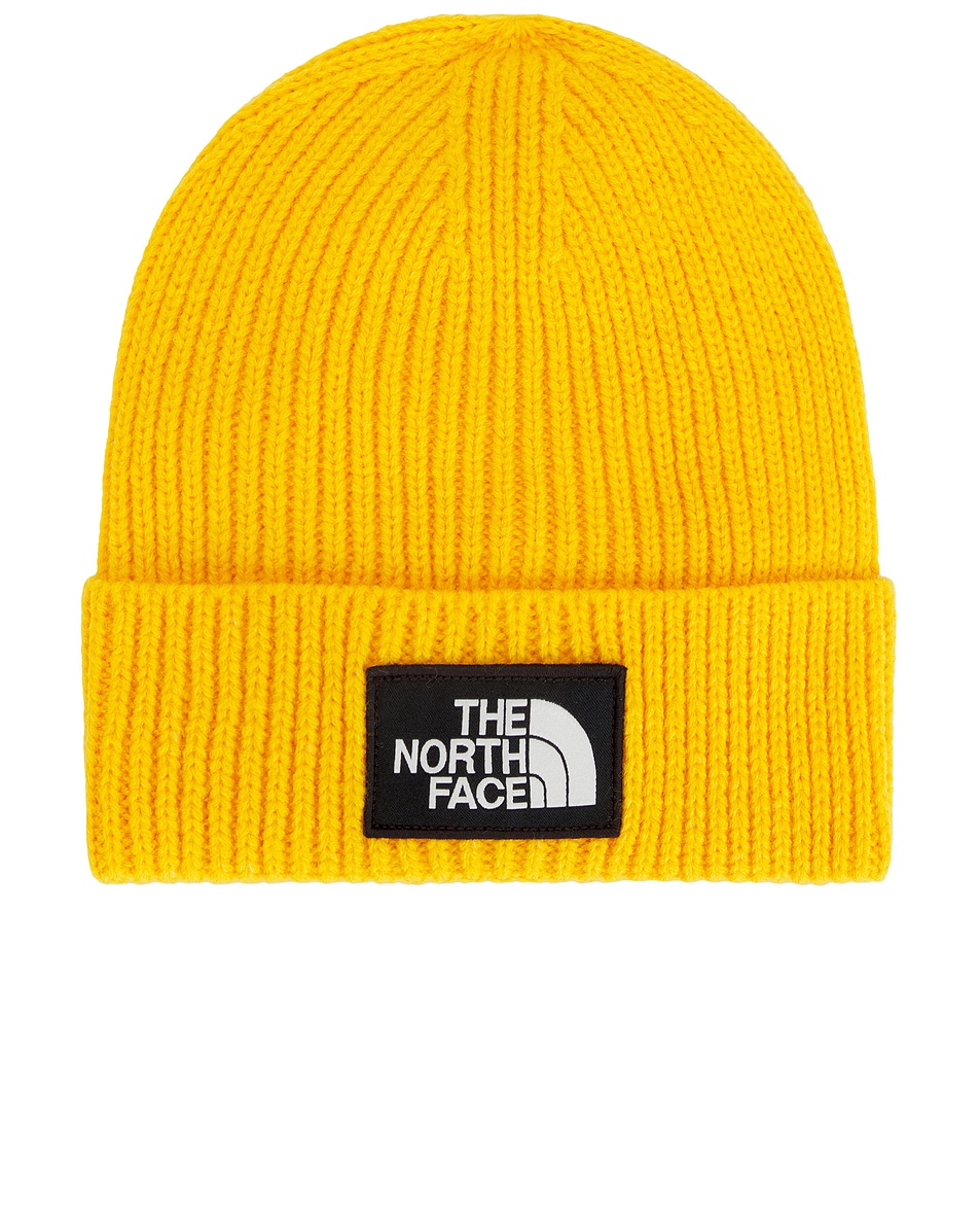 Image 1 of The North Face TNF Logo Box Cuffed Beanie in Summit Gold