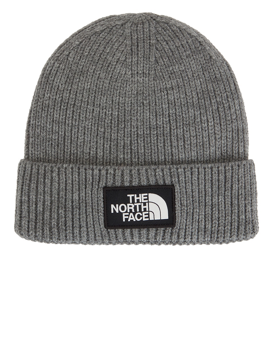 Image 1 of The North Face TNF Logo Box Cuffed Beanie in TNF Medium Grey Heather