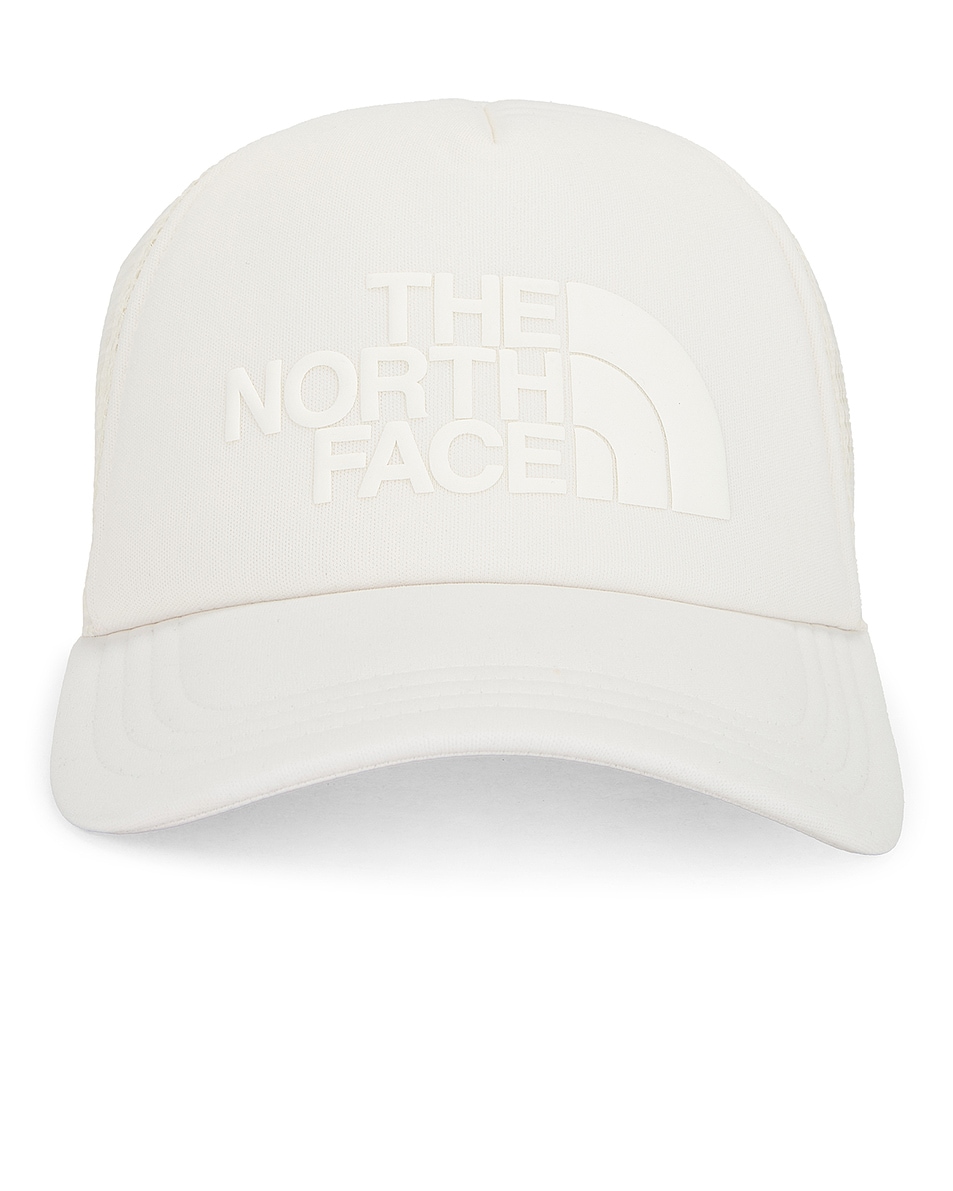 Image 1 of The North Face Logo Trucker in White Dune