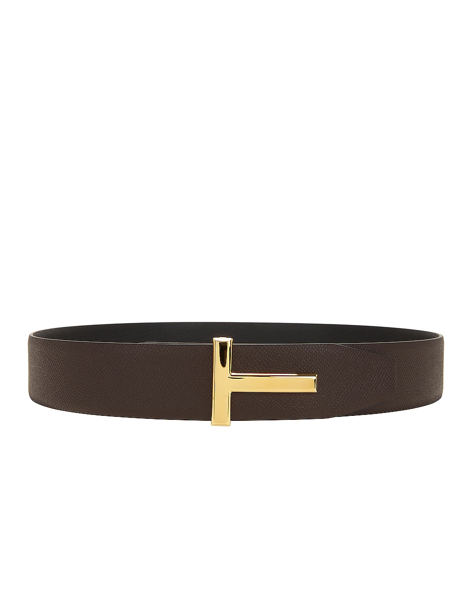 Image 1 of TOM FORD Small Grain Calf T Belt in Chocolate & Black