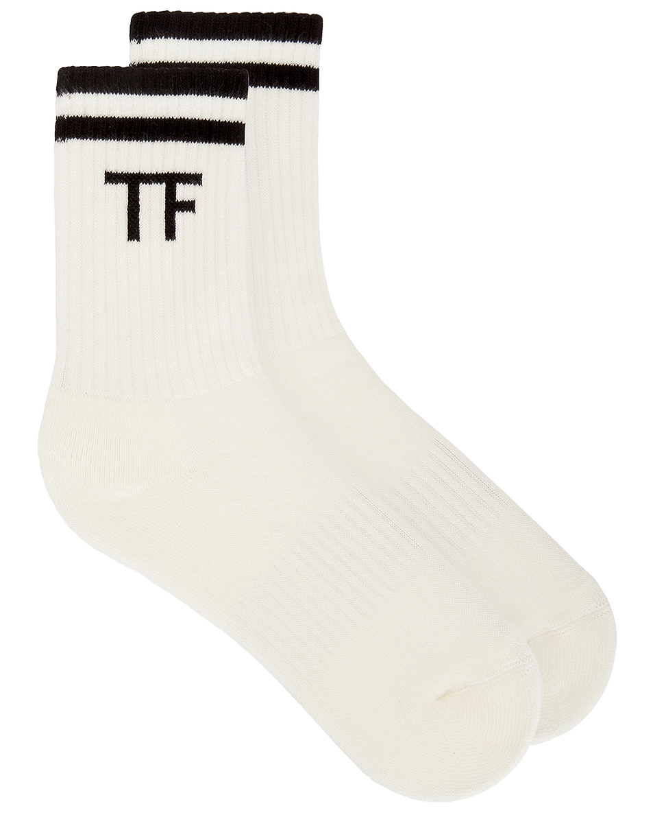 Image 1 of TOM FORD Ribbed Sport Socks in White & Black
