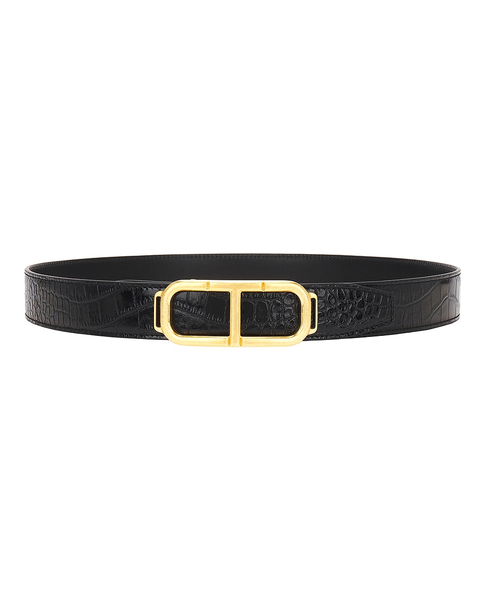 Image 1 of TOM FORD Croc Stadium Belt in Black