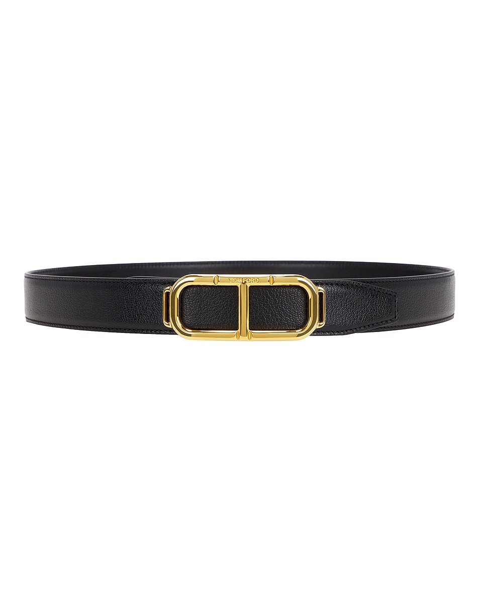 Image 1 of TOM FORD Shiny Printed Goat Stadium T Belt 30 Mm in Black