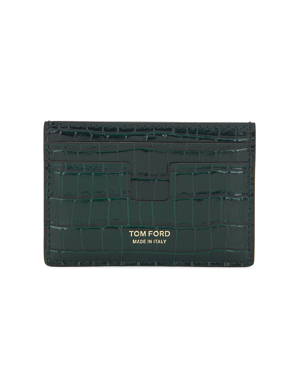 Image 1 of TOM FORD Croc T Line Classic Card Holder in Bottle Green