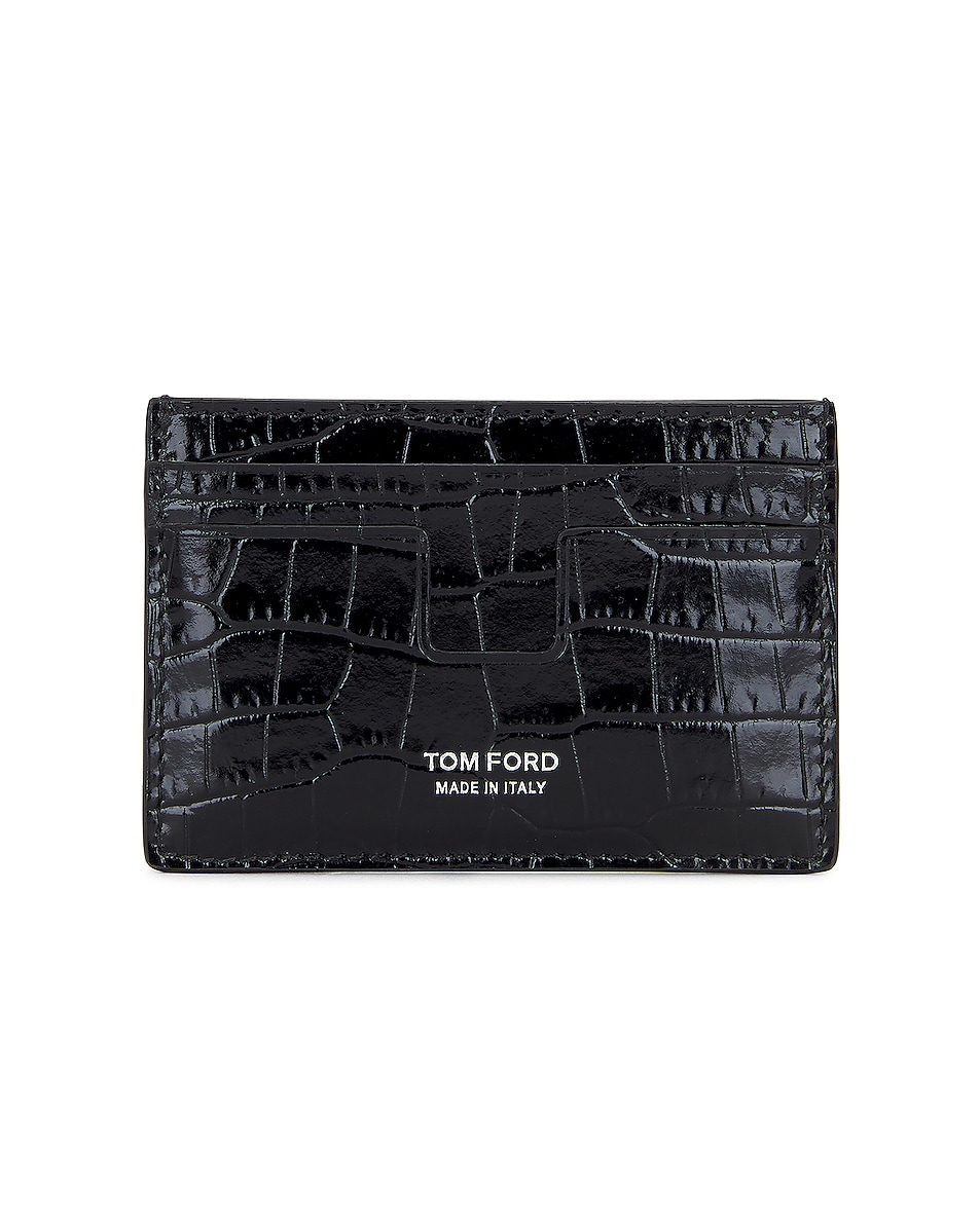 Image 1 of TOM FORD Printed Croc T Line Cardholder in Black