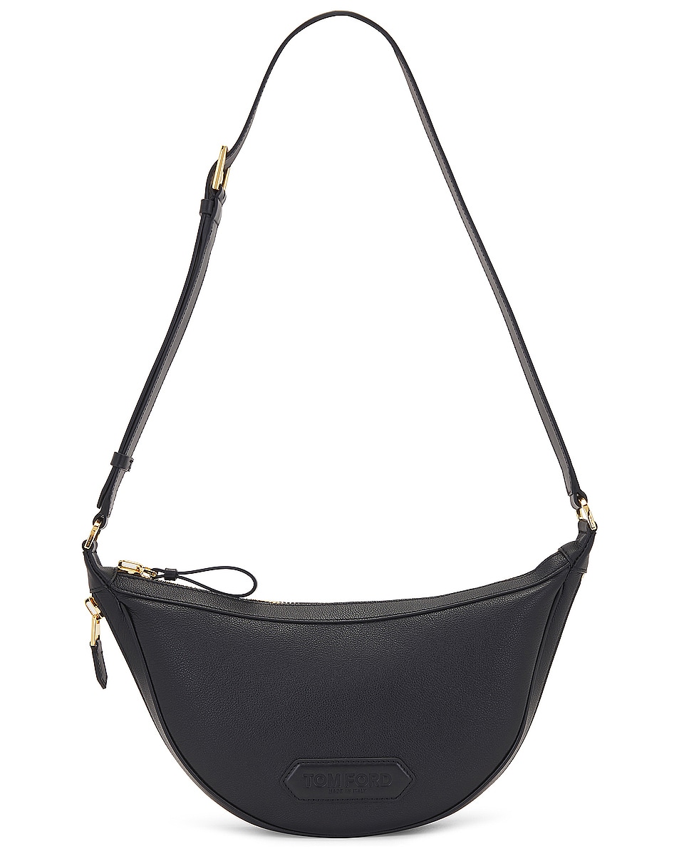 Image 1 of TOM FORD Smooth Grain Leather & Smooth Leather Zip Crescent Bag in Black