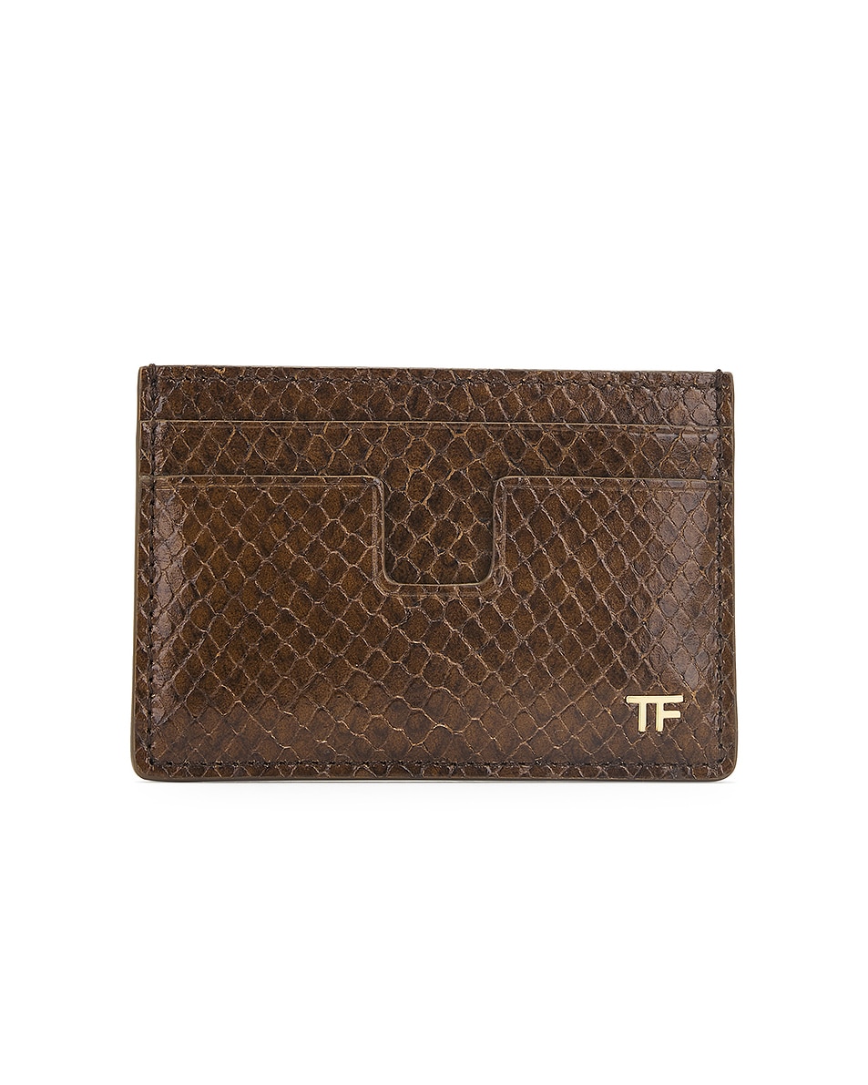 Image 1 of TOM FORD Printed Python T Line Cardholder in Oak