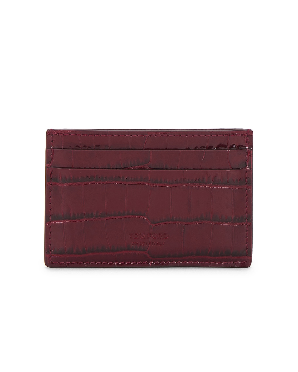 Image 1 of TOM FORD Shiny Printed Croc Exotic Line Classic Card Holder in Ruby Red