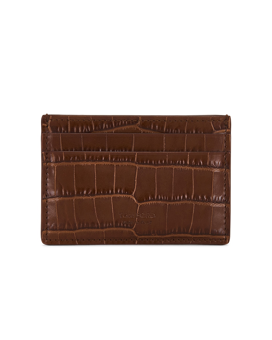 Image 1 of TOM FORD Shiny Printed Croc Exotic Line Classic Card Holder in Caramel