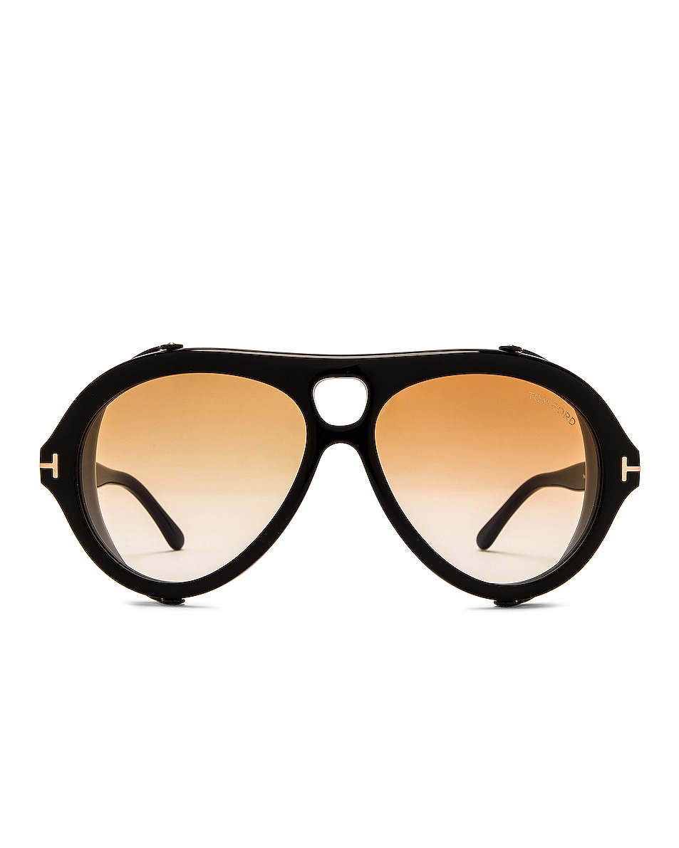 Image 1 of TOM FORD Neughman Sunglasses in Shiny Black & Gradient Amber Lens