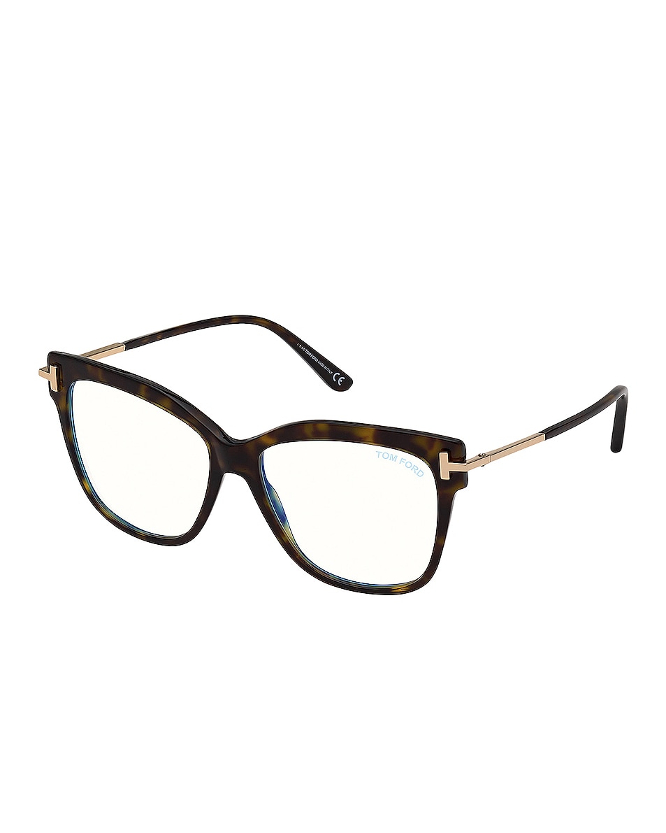 Tom Ford Cat Eye Optical Eyeglasses In Shiny Classic Dark Havana And Blue Block Lens Fwrd