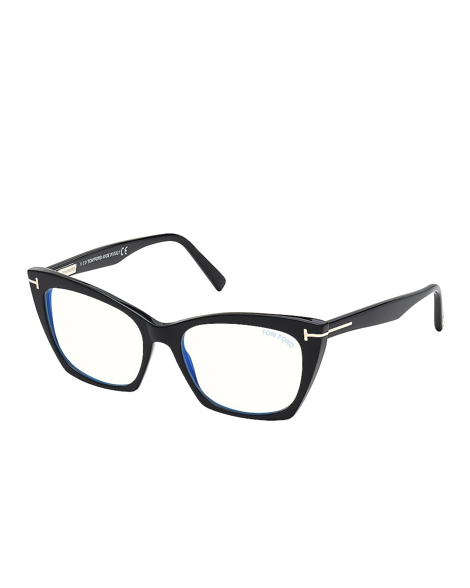 Image 1 of TOM FORD Cat Eye Optical Eyeglasses in Shiny Black & Blue Block Lens