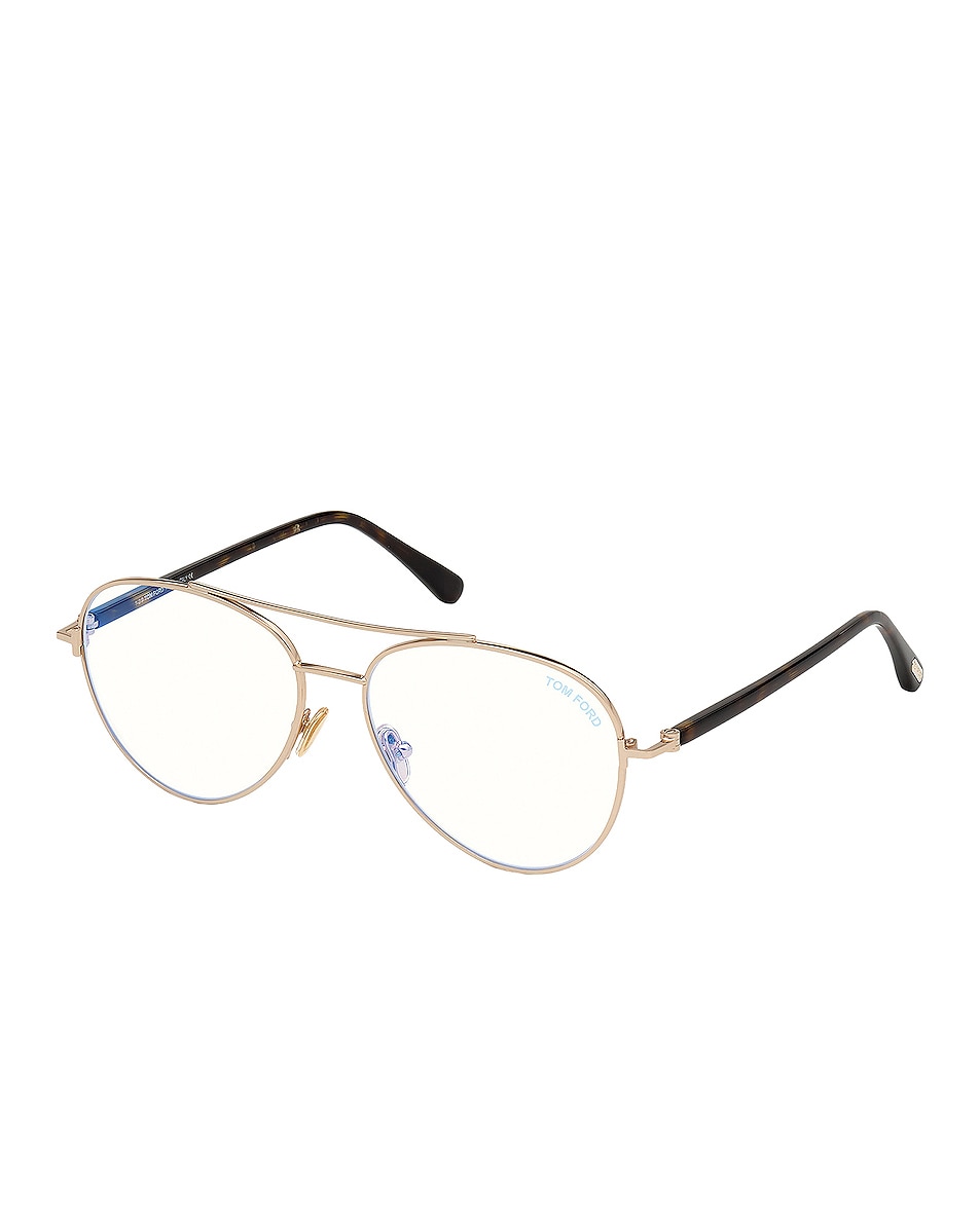 Image 1 of TOM FORD Aviator Optical Eyeglasses in Shiny Rose Gold, Dark Havana & Blue Block Lens