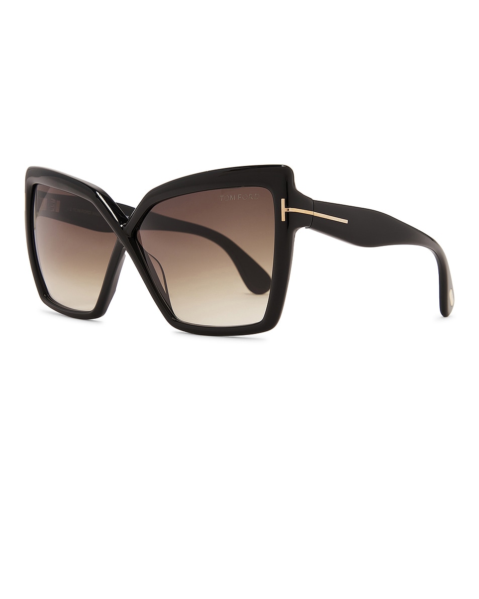 TOM FORD Fiore Sunglasses in Shiny Black & Smoke FWRD