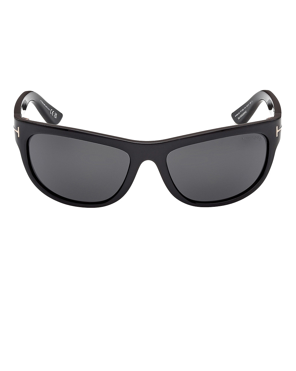 Image 1 of TOM FORD Rectangular Sunglasses in Shiny Black & Smoke
