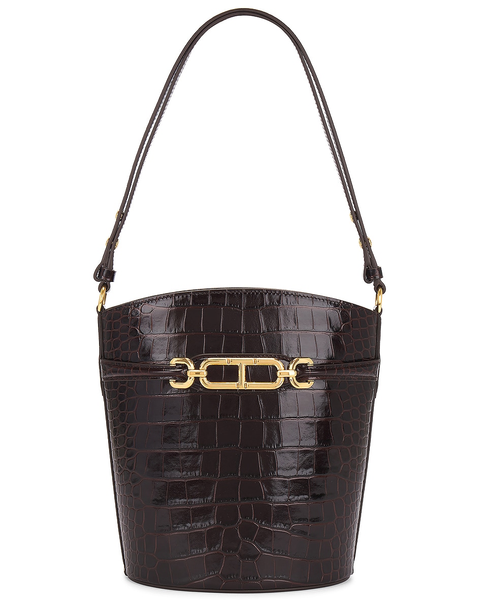 Image 1 of TOM FORD Stamped Croc Medium Bucket Bag in Espresso