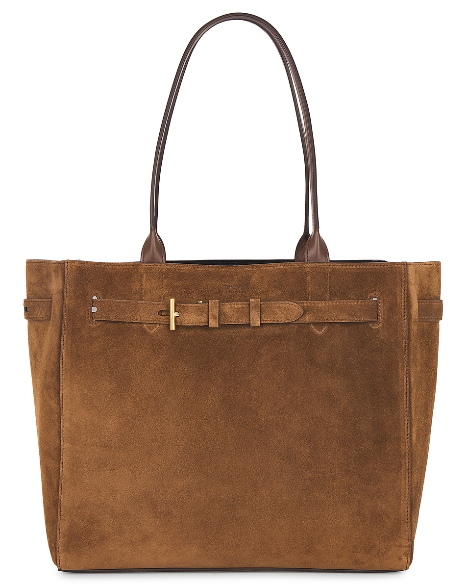 Image 1 of TOM FORD Audrey Medium Suede Tote Bag in Whisky