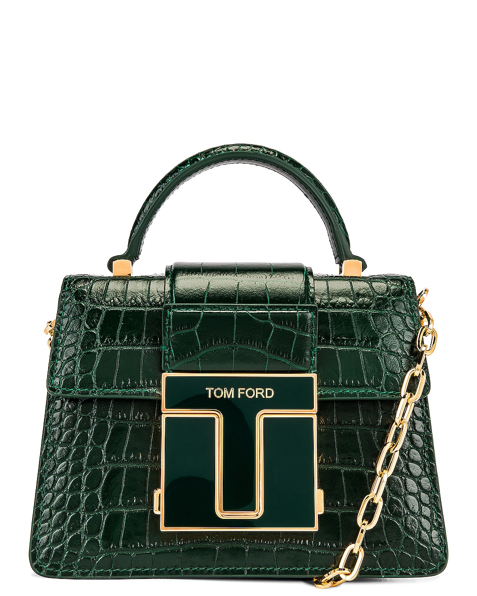 Image 1 of TOM FORD Stamped Croc Mini Top Handle Bag in Emerald Green