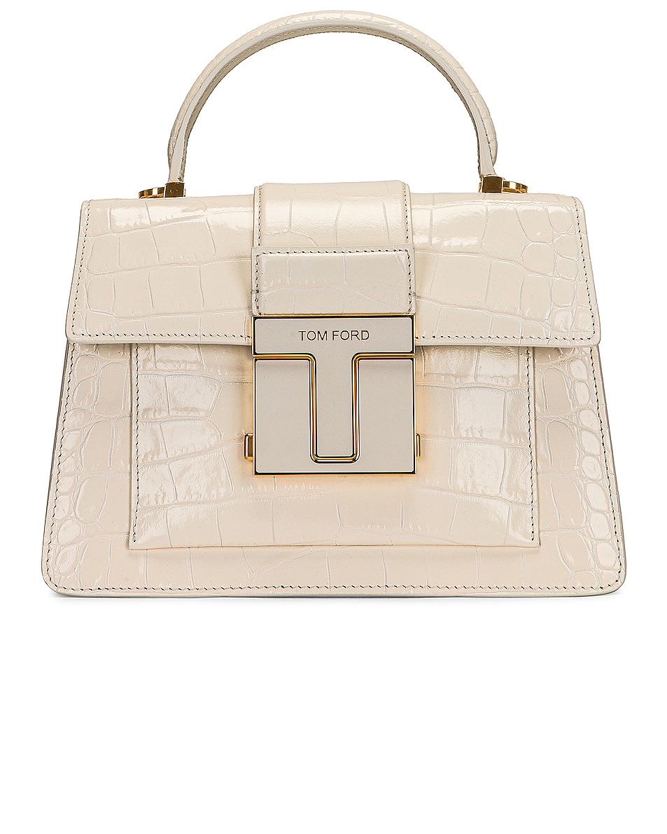 Image 1 of TOM FORD Stamped Croc Small Top Handle Bag in Chalk