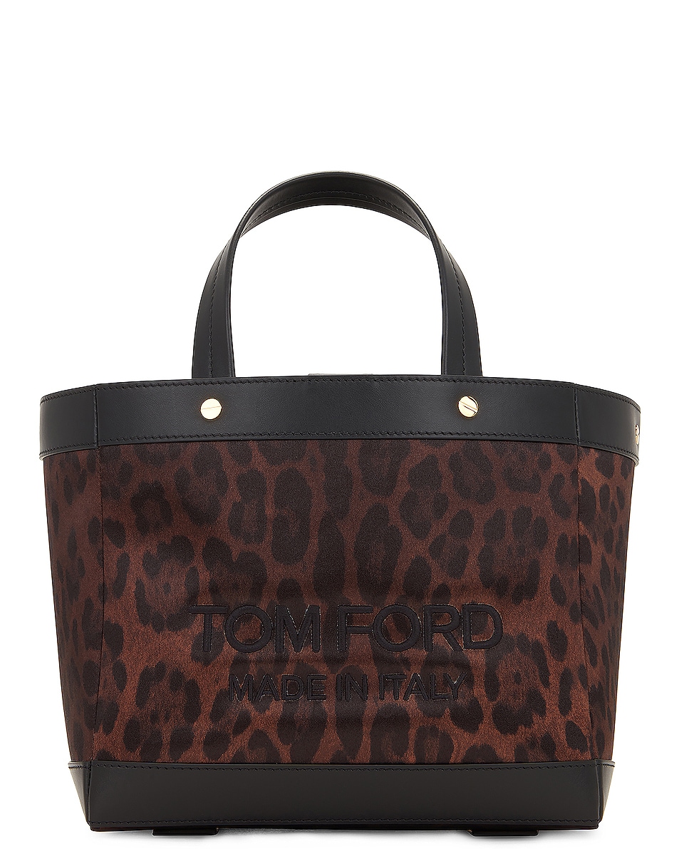 Image 1 of TOM FORD T Screw Mini East West Shopping Bag in Brown, Black, & Black