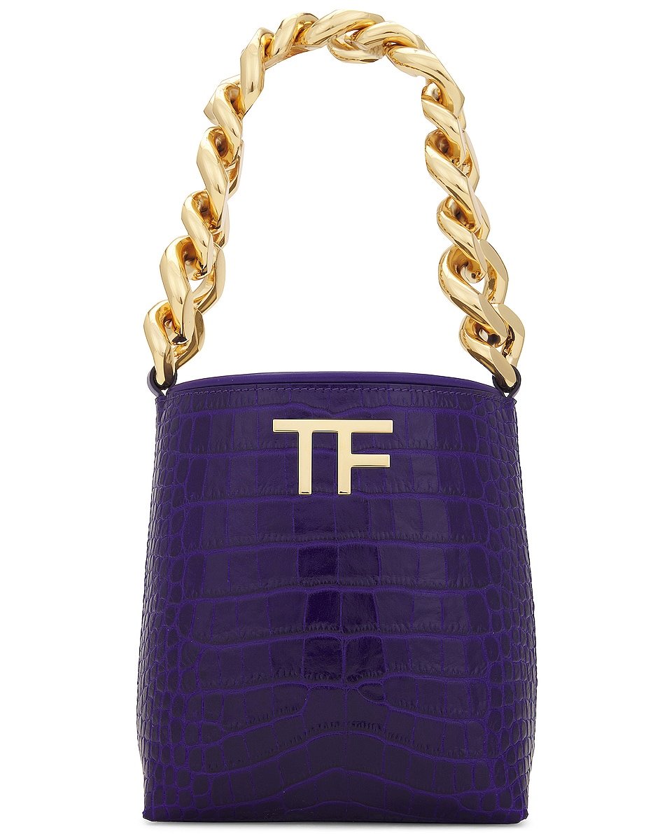 Image 1 of TOM FORD TF Shiny Stamped Croc Maxi Chain Mini Hobo Bag in Electric Purple