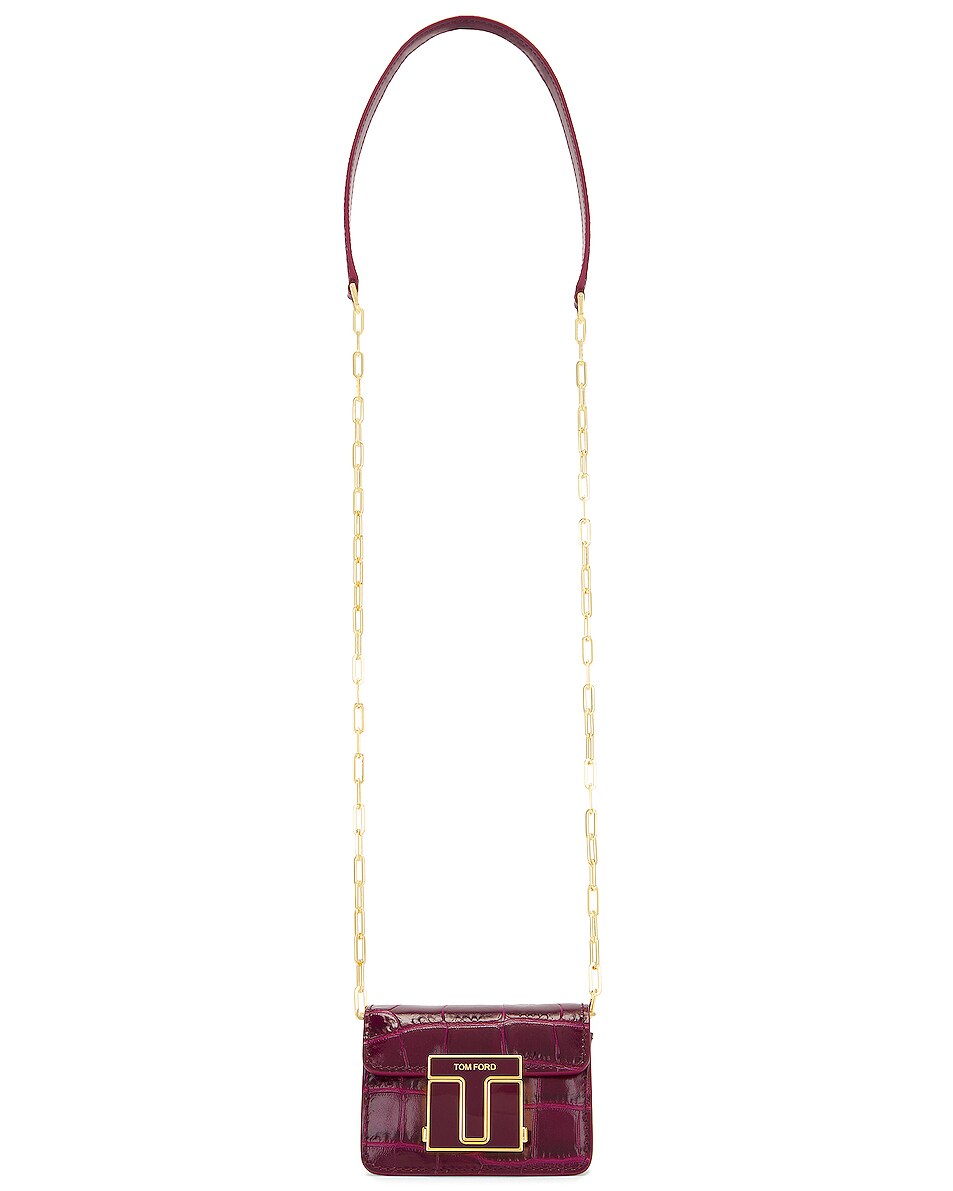 Image 1 of TOM FORD 001 Shiny Stamped Croc Chain Micro Bag in Cranberry