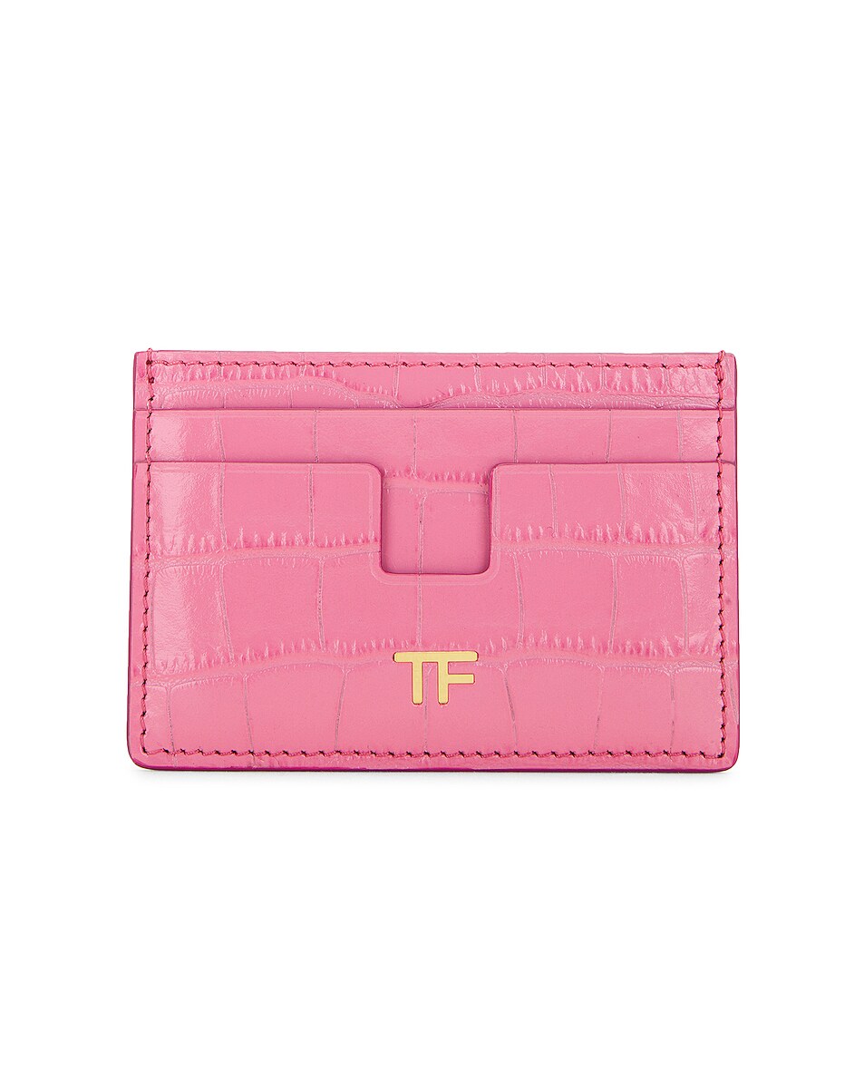 Image 1 of TOM FORD Stamped Croc Classic TF Card Holder in Rose Bloom