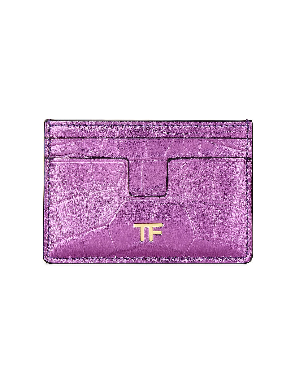 Image 1 of TOM FORD Metallic Stamped Croc Classic TF Card Holder in Mauve