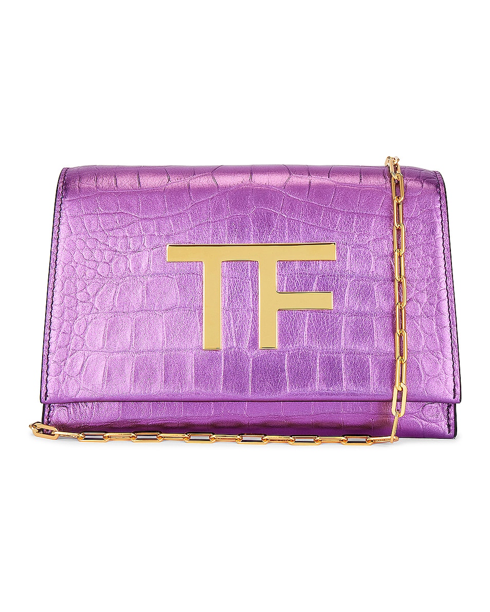 Image 1 of TOM FORD Metallic Stamped Croc TF Disco Bag in Mauve
