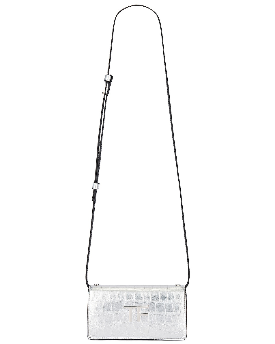 Image 1 of TOM FORD Metallic Stamped Croc TF Mini Bag in Silver