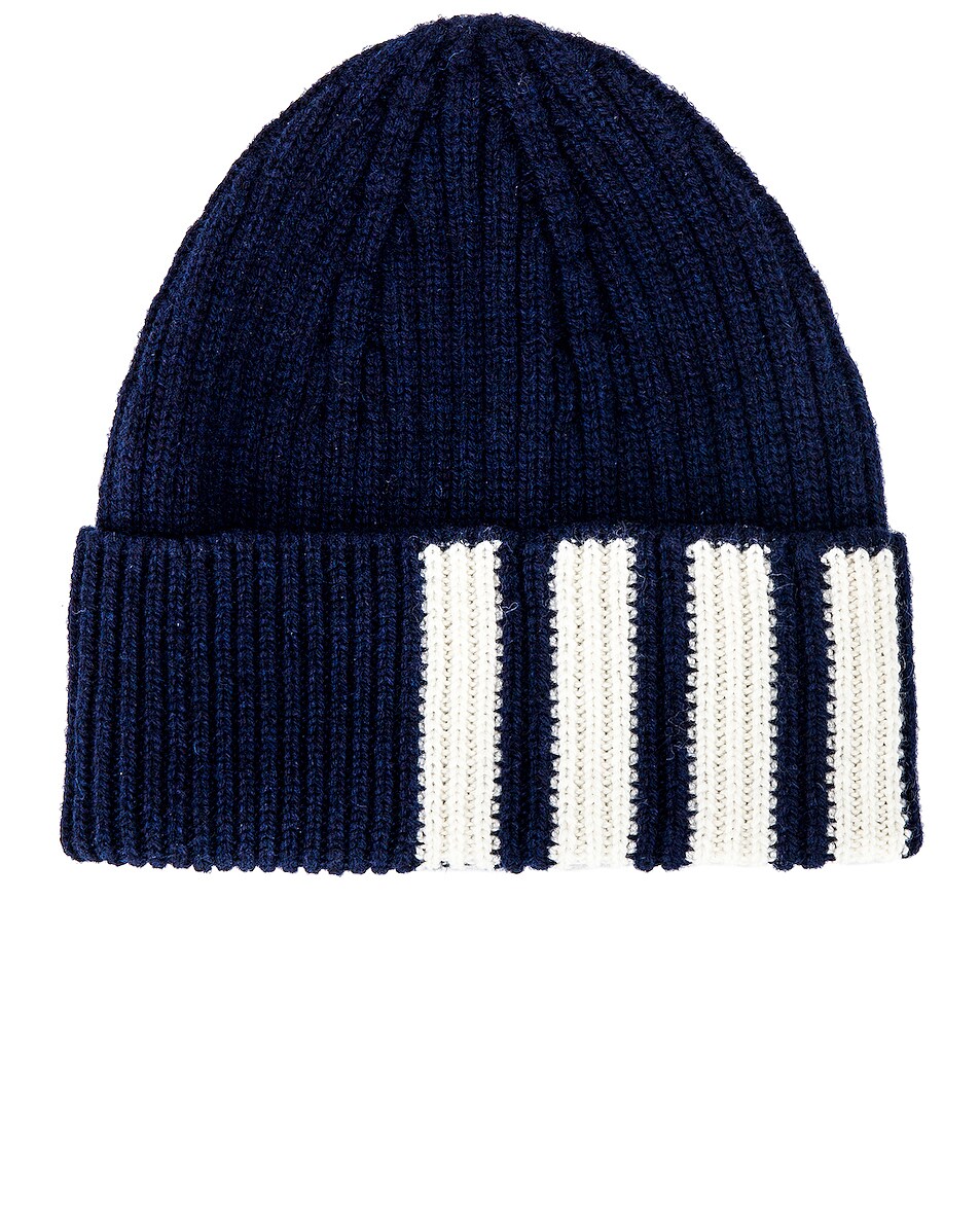 Image 1 of Thom Browne Cashmere 4 Bar Rib Hat in Navy
