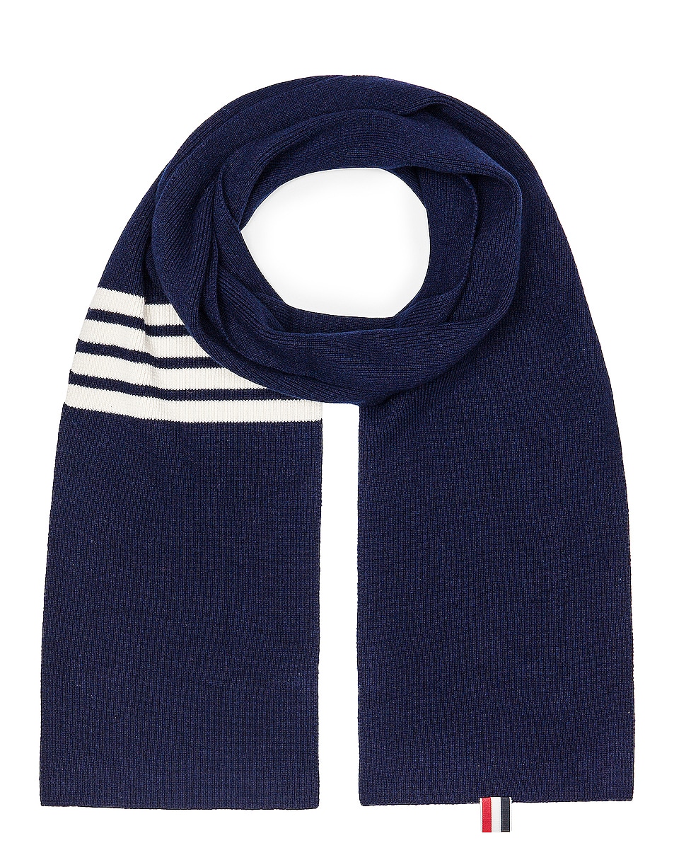 Image 1 of Thom Browne Cashmere 4 Bar Scarf in Navy
