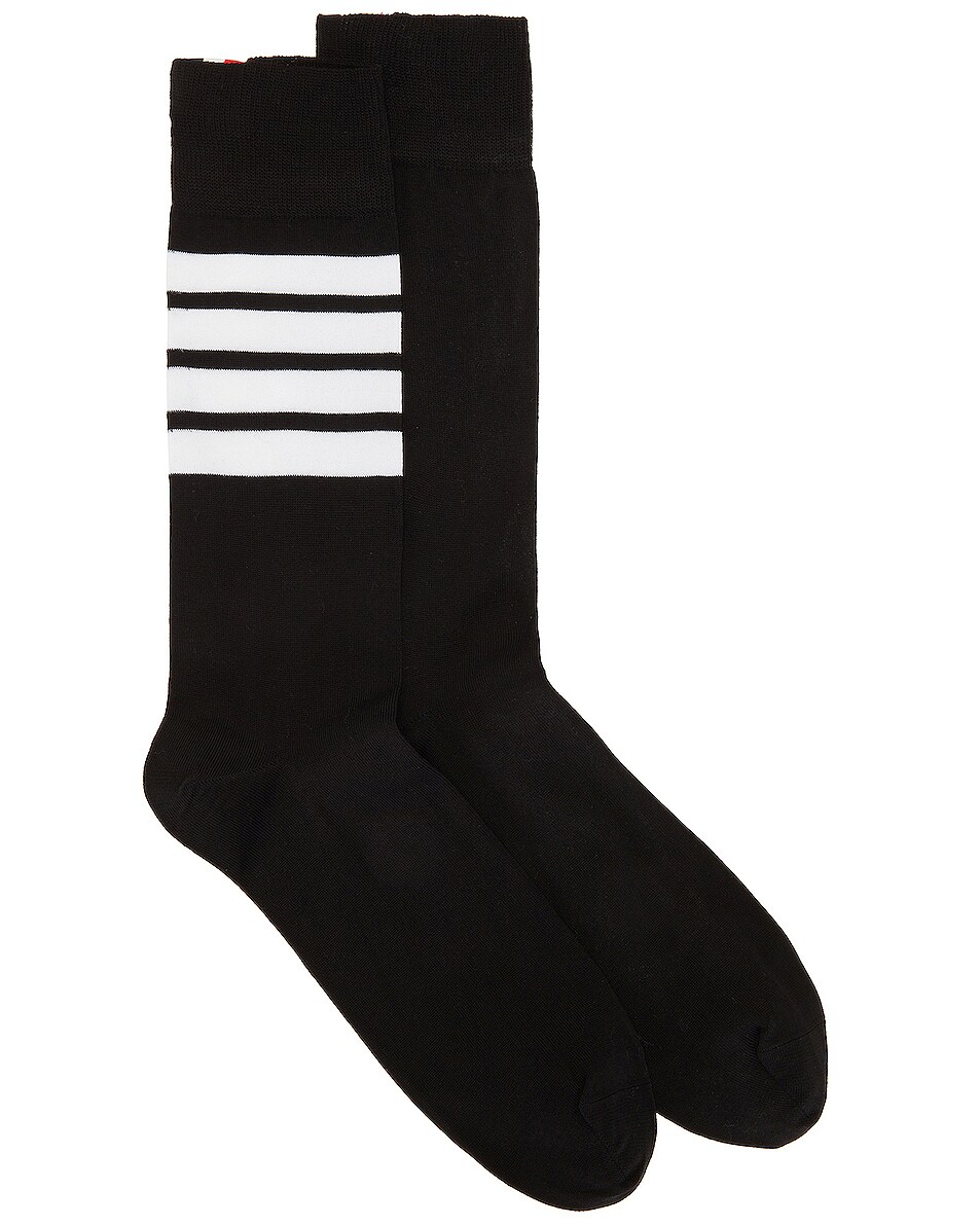 Image 1 of Thom Browne 4 Bar Stripe Mid Calf Socks in Black
