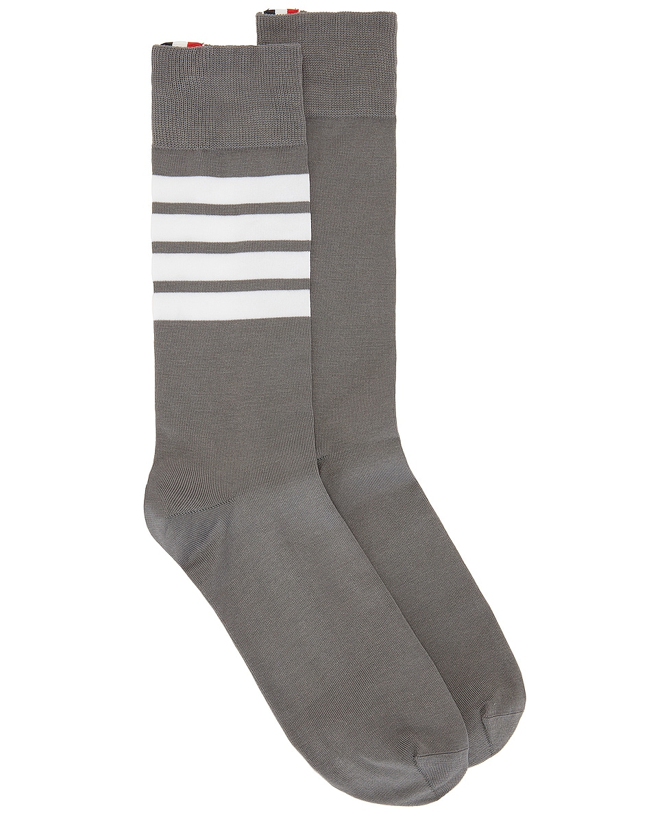 Image 1 of Thom Browne 4 Bar Stripe Mid Calf Socks in Medium Grey