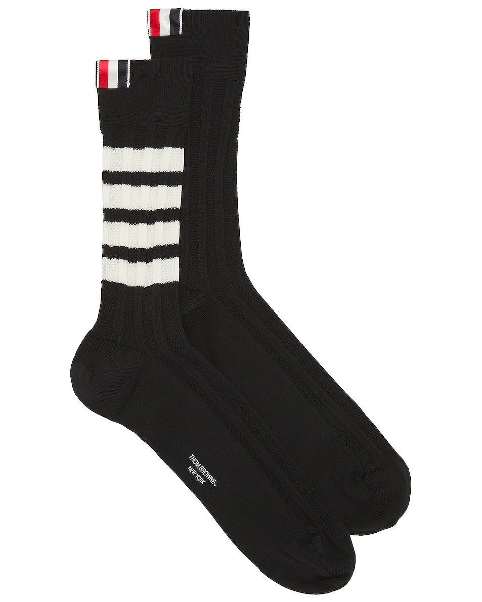 Image 1 of Thom Browne 4 Bar Mid Calf Socks in Black