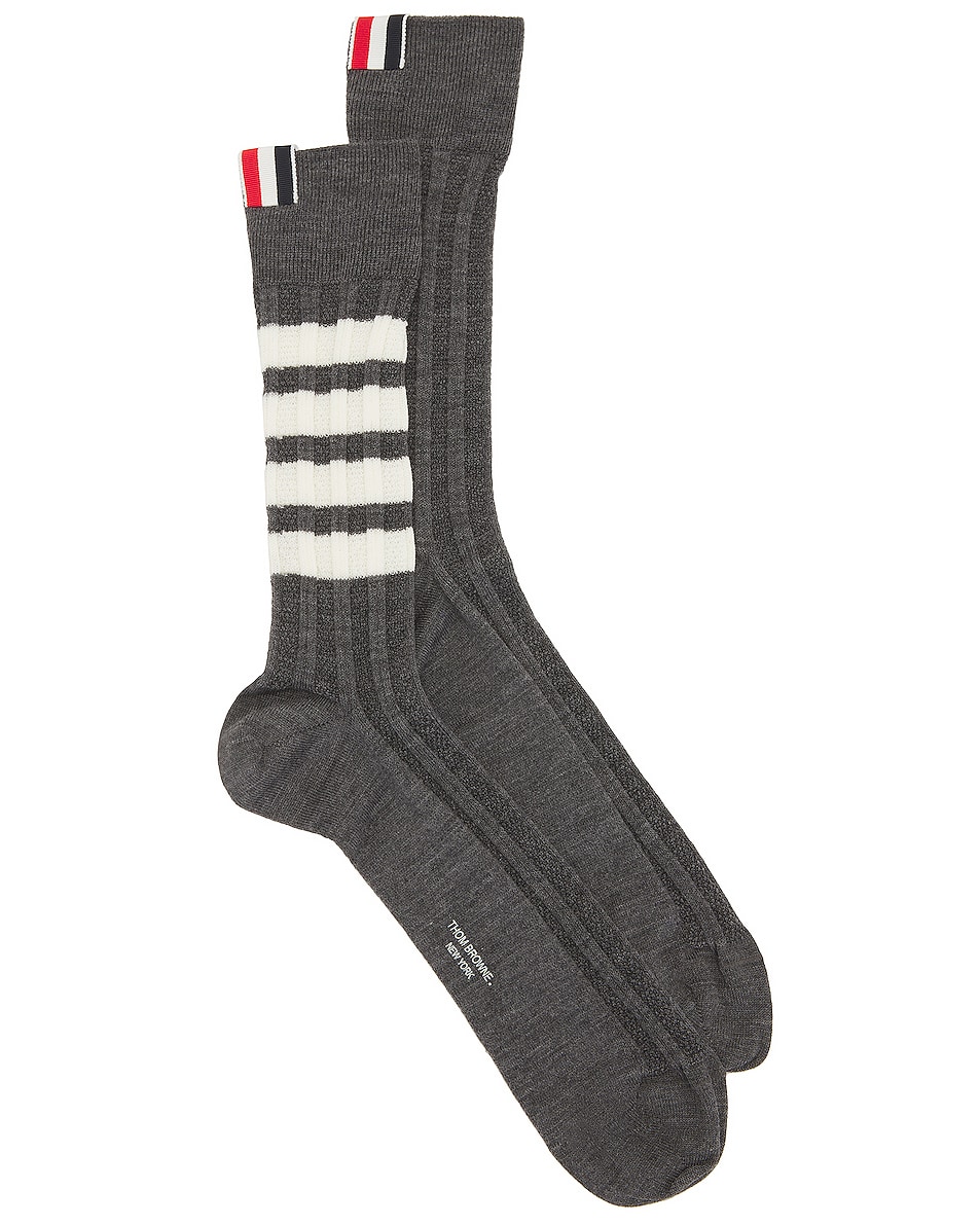 Image 1 of Thom Browne 4 Bar Mid Calf Socks in Med Grey