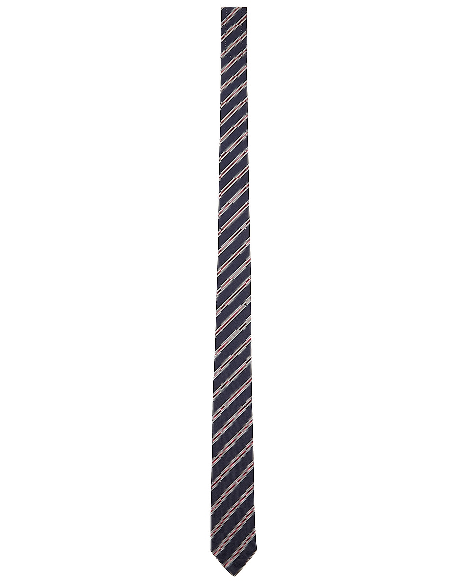 Image 1 of Thom Browne Micro Hairline Stripe Tie in Navy
